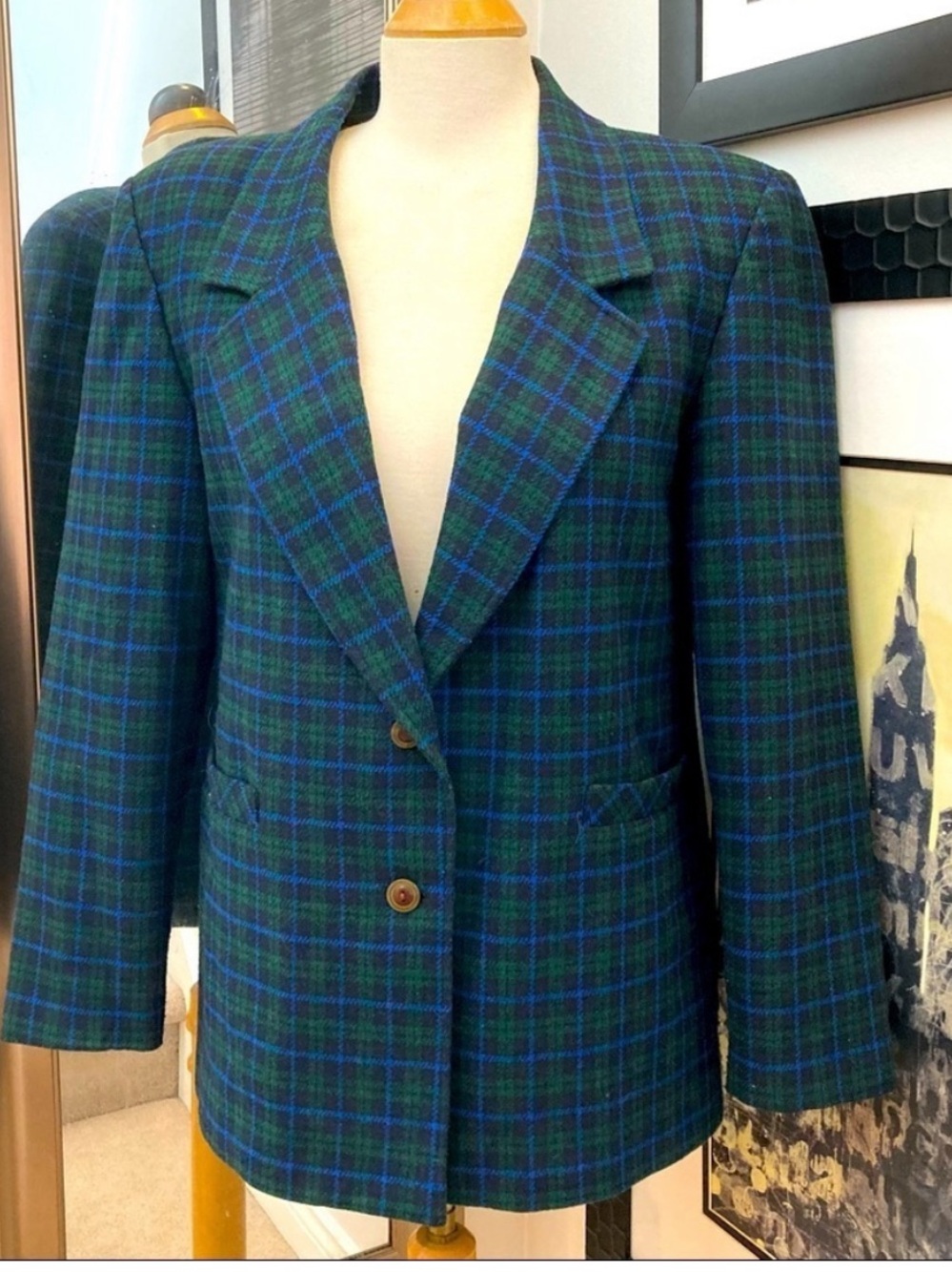 Vintage Alia wool blend tartan blazer